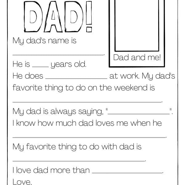 All About My Dad Free Printable
